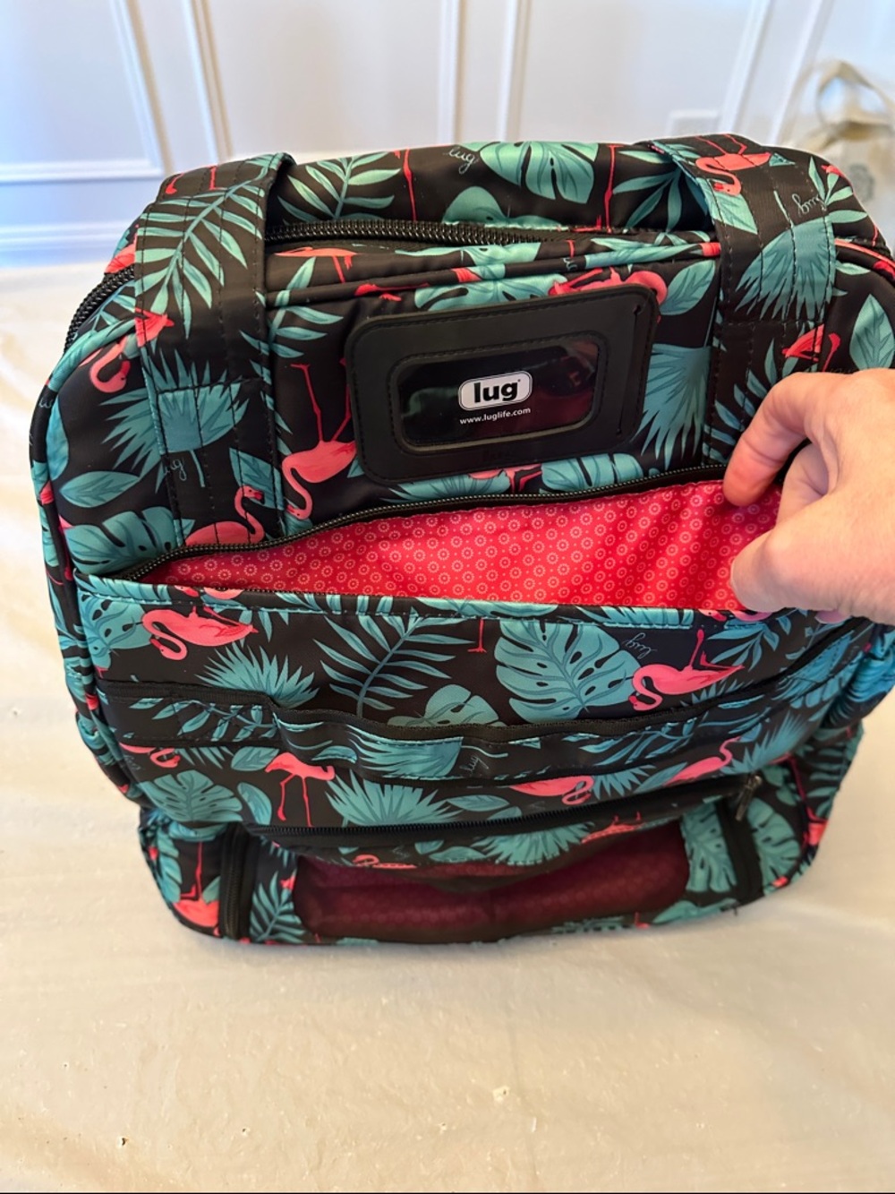 NWOT Lug Puddle Jumper Navy Flamingo Tropical Print - Picture 3 of 11